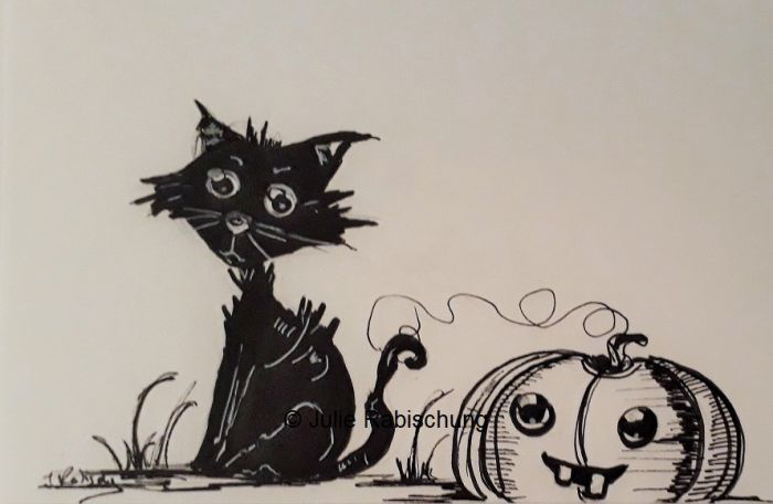 the black cat and the pumpkin by Julie Rabischung
